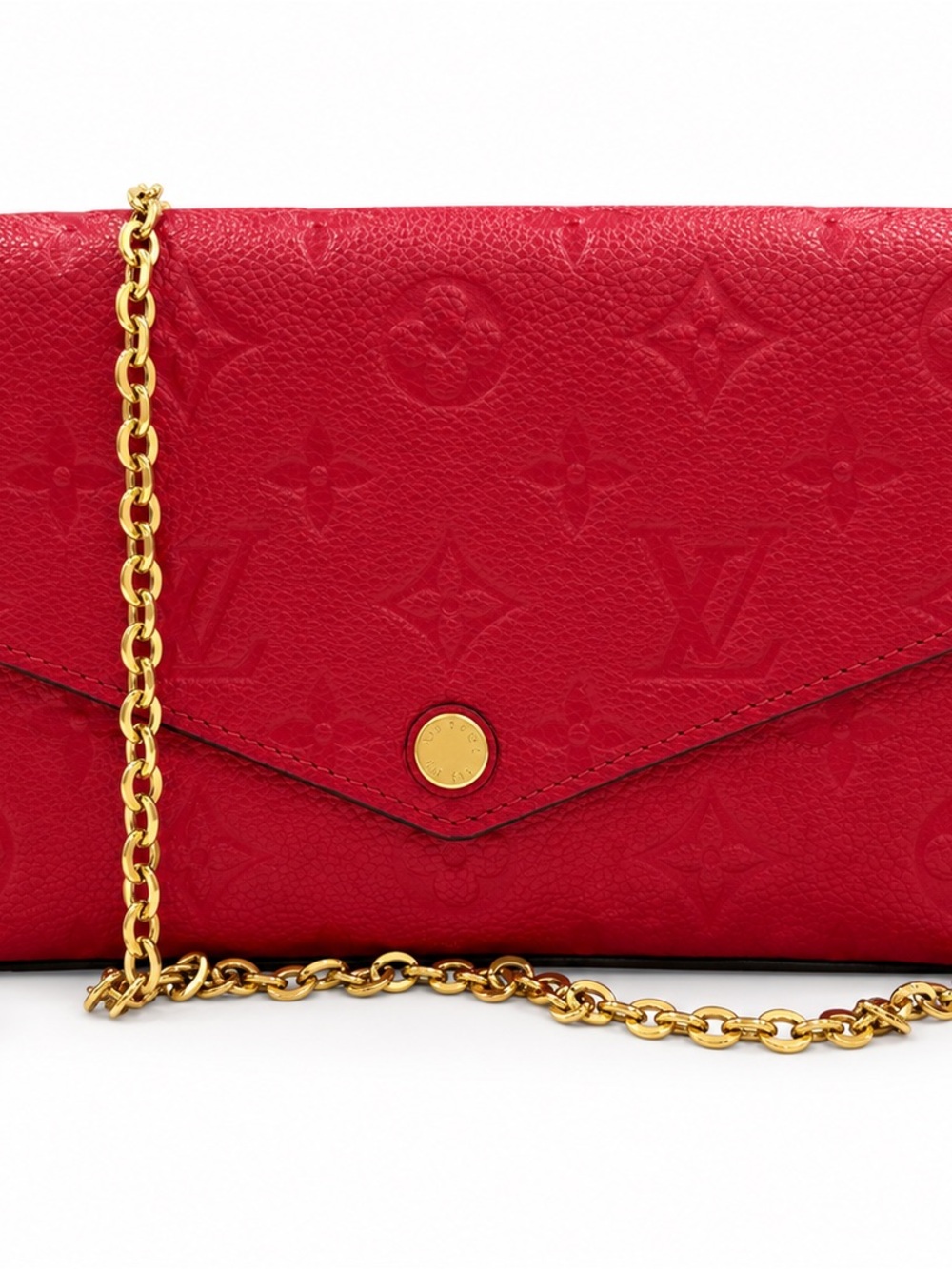Louis Vuitton Red Embossed Monogram Envelope Clutch with Gold Chain